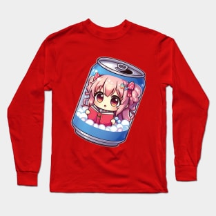 Anime Girl reading a book inside a soda can Long Sleeve T-Shirt